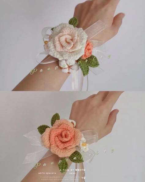 Wedding Crochet Gift, Crochet Boutonniere, Corsage Crochet, Crochet Wedding Decorations, Crochet Petals, Crochet Corsage, Spring Crochet Projects, Easy Crochet Rose, Pink Wedding Flower