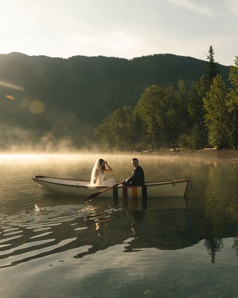 Montana Wedding Aesthetic, Canoe Elopement, Acadia Elopement, Canoe Wedding, Wedding Tiktok, Glacier Elopement, Forest Photoshoot, Spring Elopement, Lake Elopement