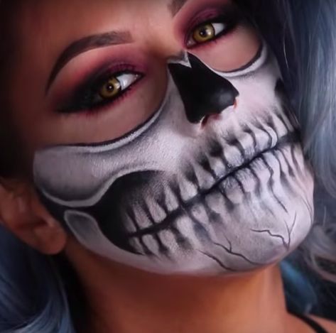 Face, Head, Mouth, Forehead, Cheek, Skull, Jaw, Flesh, Bone, Fictional character, Skull Jaw, Skull Face Makeup, Skeleton Face Paint, Festival Eye Makeup, Glam Skull, Skeleton Makeup, Halloween Figures, Halloween Makeup Tutorial, Skull Makeup