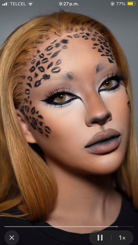 Chetta Makeup Look, Easy Fx Makeup Ideas, Cheta Make Up, Animal Make Up Ideas, Snow Leopard Makeup Halloween, Cute Animal Halloween Makeup, Reptile Makeup Halloween, Leopard Halloween Costume Woman, Leapord Make Up