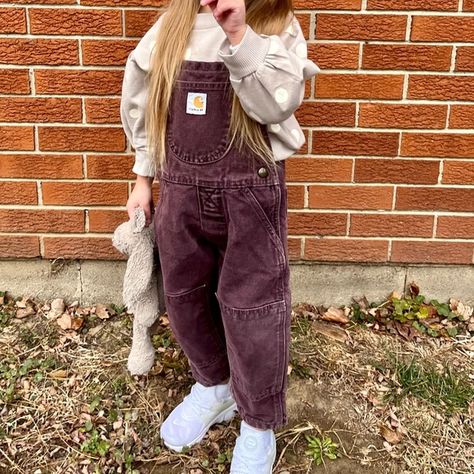 Deep purple, carhartt overalls 2toddler Girl Carhartt Outfits, Baby Carhartt Outfit, Baby Carhartt Overalls, Carhartt Overalls Outfit, Carhartt Outfits, Toddler Carhartt, Carhartt Kids, Overalls 90s