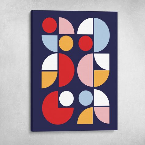 Circle Motif Modern Geometric Bauhaus Colorful Retro Pop Art Wall Art on gallery wrapped canvas. Geometric Minimalist Art, Bauhaus Art Paintings, Abstract Geometric Art Paintings, Abstract Circle Art, Path Logo, Candle Lids, Bauhaus Colors, Bauhaus Pattern, Pop Art Wall