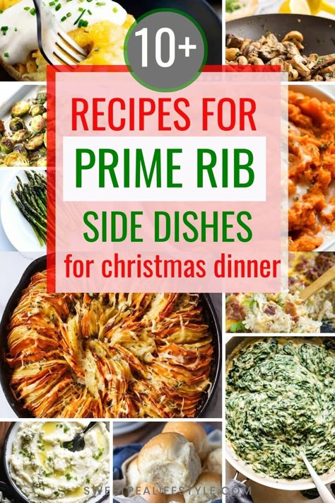 Prime Rib Sides Dishes at Christmas need to be decadent, delicious, and definitely celebratory! These side dish recipes go well with your Christmas Prime Rib dinner, and will be the talk of the holiday! From creamed spinach to mashed sweet potatoes there is something for everyone on this list! These delicious side dish recipe ideas for your holiday menu are sure to please your people, and have them coming back for more! Prime Rib For Christmas Dinner, Sides Dishes Christmas Dinner, Side Dish Recipes For Christmas, Xmas Dinner Sides Dishes, Side Dishes For Standing Rib Roast Christmas Dinners, Sides For Christmas Dinner Holidays, Christmas Dinner Menu Ideas Sides, Best Sides For Christmas Dinner, Side Dishes For Prime Rib Roast