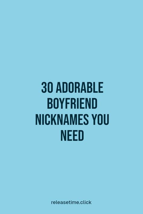 Spice up your relationship with these 30 adorable and playful boyfriend nicknames! From sweet to silly, each nickname brings a fun and loving touch to your daily interactions. Choosing the perfect nickname can strengthen your bond and make moments more memorable. Ready to find not just one but a few cute nicknames to surprise him? Jump in and explore this list that'll have you both smiling. Make your boyfriend feel extra loved with these creative name ideas tailored to suit your unique romance! Cheesy Nicknames For Boyfriend, Nick Names For Him, Call Signs For Boyfriend List, Love Nicknames For Him, Boyfriend Nicknames List, Cute Nicknames For Him, Sweet Nicknames For Boyfriend, Playful Boyfriend, Boyfriend Nicknames Ideas