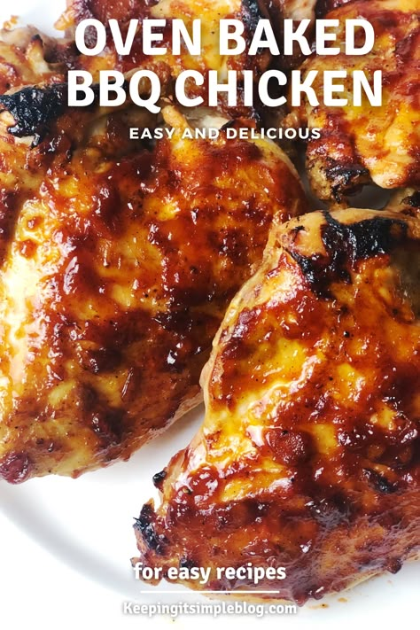 You don't need a grill for a delicious BBQ chicken dinner. This oven BBQ chicken is so easy to make and everyone will love it. Bbq Chicken In Oven Boneless, Barbque Ideas Chicken, Oven Barbeque Chicken Recipes, Bbq Chicken Breast Oven, Boneless Chicken Breast Oven, Bbq Chicken In Oven, Bbq Boneless Chicken Breast, Chicken Barbecue Recipes, Barbecue Chicken In The Oven