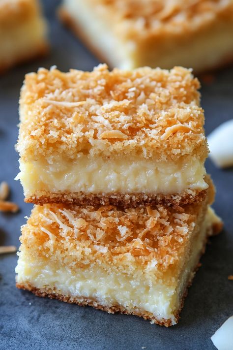 Coconut Pie Bars, Recipes Using Coconut, Things To Make With Coconut Flakes, Coconut Cream Bars, Coconut Cheesecake Bars, Coconut Chewies, Pineapple Coconut Squares, Dutch Letter Bars, Chewy Coconut Bars