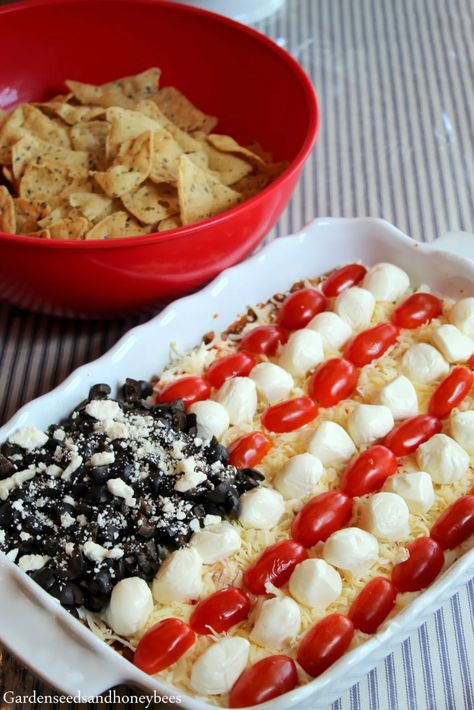 7 Layer Bean Dip Flag - Garden Seeds and Honey Bees Flag Dip, Turkey Pretzel Treats, Layer Bean Dip, 7 Layer Bean Dip, Bacon Egg Salad, Layered Bean Dip, Raisin Muffins, Turkey Treats, Fried Beans