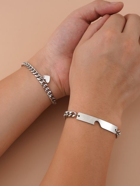 Silver Fashionable Collar  Stainless Steel   Embellished   Fashion Jewelry Same Bracelets For Couples, Hp Oc, Couple Heart, Embellished Fashion, Bracelet Sets, Couples Bracelet, Bracelet Couple, Couple Bracelet, Arm Bracelets