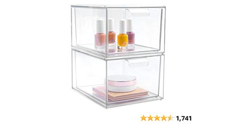 Amazon.com: 2 Pack Stackable Makeup Organizer Storage Drawers, Vtopmart 4.4'' Tall Acrylic Bathroom Organizers，Clear Plastic Storage Bins For Vanity, Undersink, Kitchen Cabinets, Pantry Organization and Storage : Home & Kitchen Kitchen Cabinets Pantry, Acrylic Bathroom, Bathroom Organizers, Dishwasher Pods, Coffee Pod Storage, Makeup Organization Vanity, Kitchen Hacks Organization, Organization And Storage, Plastic Organizer