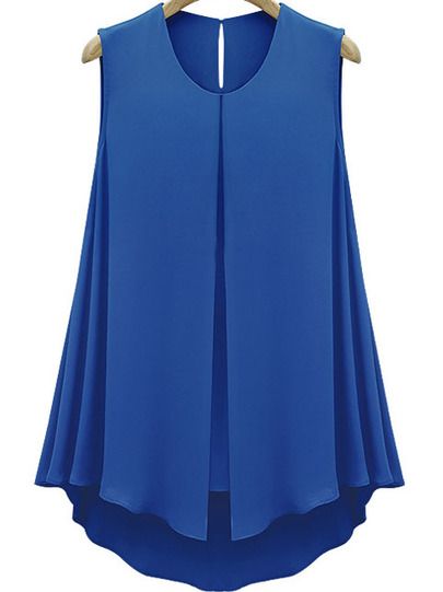 Shop Blue Sleeveless Double Layers Chiffon Blouse online. SheIn offers Blue Sleeveless Double Layers Chiffon Blouse & more to fit your fashionable needs. Áo Blu, Chiffon Sleeveless Top, Sleeveless Chiffon Blouse, Chiffon Shirt Blouse, Women Chiffon Blouse, Shirts Women Fashion, Top Shirt Women, Casual Tops For Women, Solid Clothes