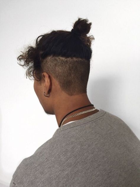 Man Bun With Fade, Man Bun Curly Hair, Man Bun Haircut, Undercut Ponytail, Asian Men Hairstyles, Man Bun Undercut, David Hair, Dark Hair Dye, Color Tips