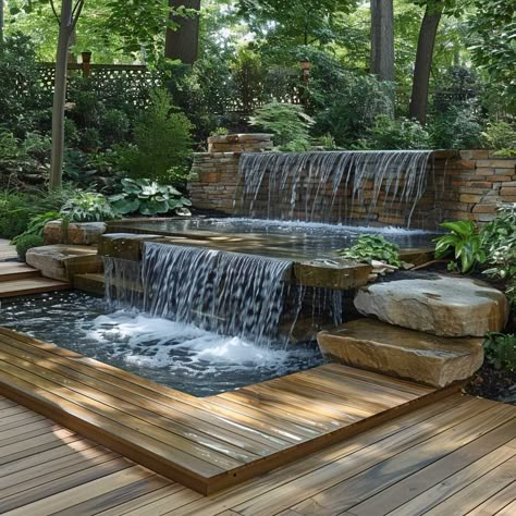 10+ Outdoor Deck Ideas to Create the Perfect Zen Retreat • 333+ Art Images Deck With Water Feature, Creative Backyard, Zen Water Features, Home Deck Ideas, Zen Pool, Beautiful Landscaping, Patio Decking Ideas, Backyard Retreat Ideas, Water Feature Ideas