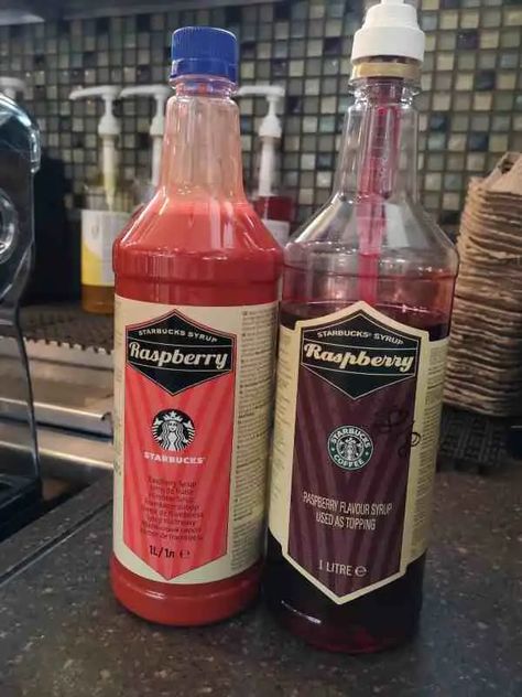 Starbucks Raspberry Syrup (Spoiler: It’s Easy To Make) - Hey Joe Coffee Starbucks Raspberry Syrup, Starbucks Drinks No Raspberry Syrup, Raspberry Coffee Syrup, Starbucks Syrup Recipes, Raspberry Syrup For Coffee, Starbucks Syrup Flavors, Starbucks Syrups, Starbucks Raspberry, Starbucks Syrup