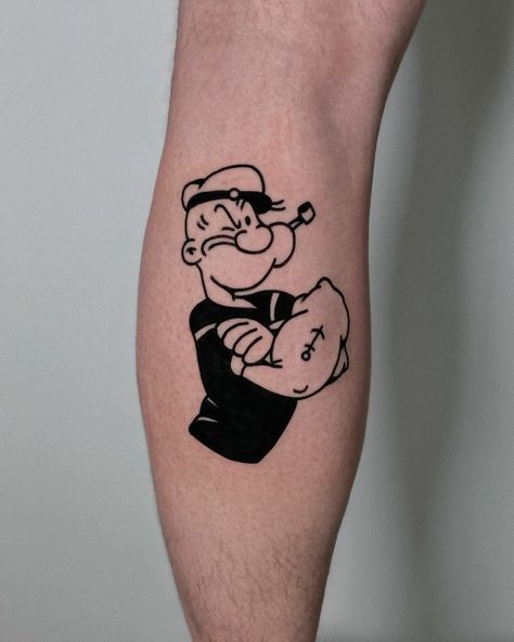 #Tattoos,Black and White Popeye Tattoo for Fans Tattoo Minimal Men, Popeye Tattoo, Sailor Tattoo, Tattoo Minimal, Anchor Tattoos, New School Tattoo, Funny Tattoos, Subtle Tattoos, Realism Tattoo