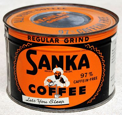 Sanka Coffee, 1950's | Roadsidepictures | Flickr Ib Art, Decaffeinated Coffee, Thrift Store Outfits, Coffee Tin, Vintage Packaging, Free Coffee, Vintage Tins, Coffee Latte, Tin Can