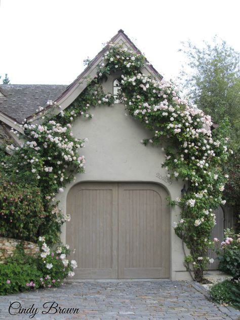 Carmel Cottage Garage English Country Cottages, Design Exterior, Climbing Roses, Garden Cottage, Garage Door, Rock Climbing, Dream Garden, On The Side, Cottage Style