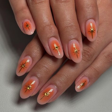 ✨🧡 #nailart #nailartist #auranails #aznails #phoenixnails #orange #chrome #naturalnails #buildergel #structuredgel Orange And Gold Nail Designs, Gold And Orange Nails, Nail Designs With Chrome, Orange Chrome Nails Designs, Orange And Gold Nails, Orange Chrome Nails, Senior Hoco, Orange Chrome, Orange Nail Art