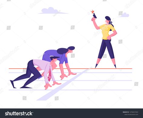 Health Notes, Standing Woman, Sprint Race, People Group, Flat Vector Illustration, People Running, Flat Vector, Business People, Woman Standing