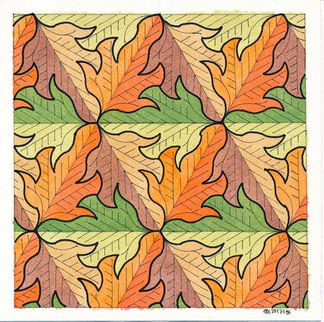 #tessellation #tiling #wallpaper #symmetry #geometry mathart #regolo54 #isometric #triangle #escher #leaves Escher Tessellations, Maurits Cornelis Escher, Tessellation Art, Escher Art, Tessellation Patterns, Metal Printing, Mc Escher, Geometry Pattern, Math Art