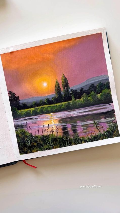 preetikaradi_art. Gouache landscape in 2022 | Watercolor paintings nature, Diy art painting, Diy canvas art painting Aesthetic Landscape Painting, Art Projects Watercolor, Landscape Watercolor Paintings, Nature Abstract Art, Art Painting Diy, Gouache Landscape, Paintings Nature, Sky Art Painting, Watercolor Paintings Nature