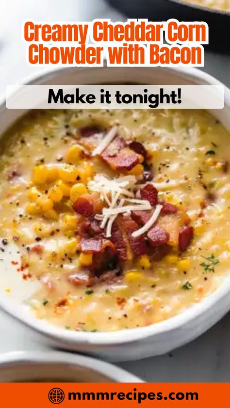 I’m so glad you’re here! This Cheddar Corn Chowder with Bacon is a comforting and creamy soup that’s perfect for any time of the year. With the rich flavors of cheddar and the smoky goodness of bacon, it’s a bowl of pure joy. Click for the recipe and enjoy a cozy meal! Cheddar Corn Chowder, Corn Chowder With Bacon, Fluffy Cornbread, Cheddar Corn, Corn Bisque, Bacon Corn Chowder, Bacon Chowder, Bacon Cauliflower, Corn Chowder Recipe