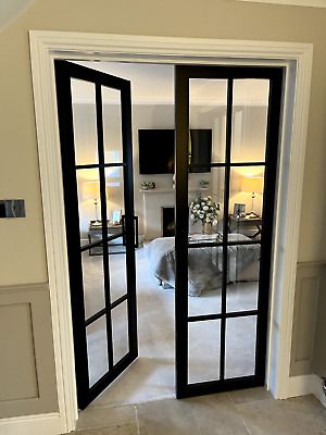 (eBay) Crittall French doors with door lining, Crital door, internal doors, timber door Internal Porch Door Ideas, Crital Interior Doors, Internal French Doors Living Room, Crittal Internal Door, Internal Crittal Doors, Pocket French Doors, French Doors Living Room, Crittall Doors, Internal French Doors