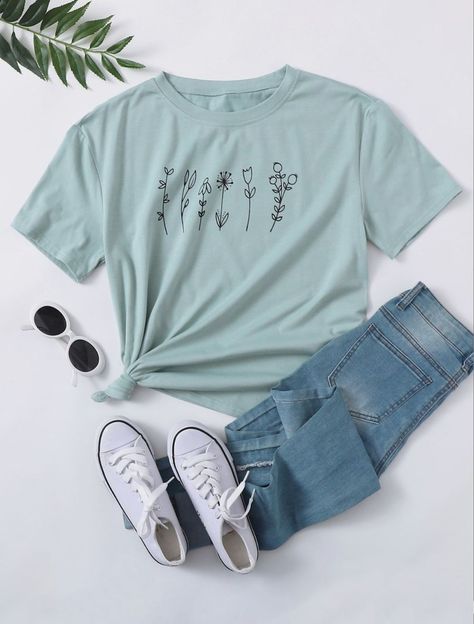 Cute Shirts For Summer, Mode Indie, Trendy Dress Outfits, Trendy Summer Outfits, Latest T Shirt, Causual Outfits, Tween Outfits, Simple Trendy Outfits