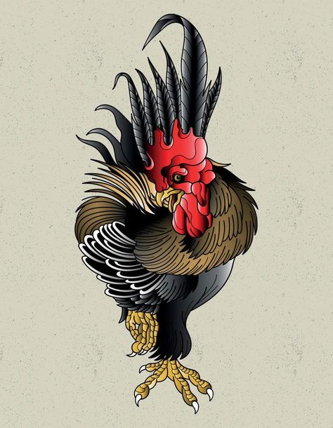 rooster tattoo neo traditional Traditional Rooster Tattoo, Rooster Tattoo Design, Tattoo Rooster, Rooster Illustration, Rooster Tattoo, Tato Tradisional, Owl Tattoo Design, Dark Souls Art, Traditional Tattoo Design