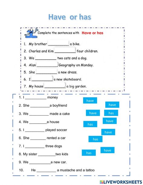 Have Or Has Worksheet, Have Has Worksheets, Verb To Have Worksheet Grammar, Verb To Have Worksheet, Verb To Have, English Grammar Quiz, Grammar Quiz, To Have, English Worksheets For Kindergarten