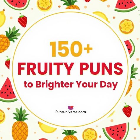 🍍 Get ready to zest up your humor with "150+ Fruity Puns to Brighten Your Day!" From grape jokes to berry funny quips, this collection will have you laughing a-peeling! 🍓 Perfect for sharing with friends or adding a splash of fun to your day—because who doesn’t love a little fruity fun? Dive in and let the puns begin! #puns #humor #funny #fruit #laughter #punday #wordplay Fruit Puns Funny, Basketball Puns, Berry Funny, Strawberry Puns, Horse Puns, Fall Puns, One Pun, Bee Puns, Pun Quotes