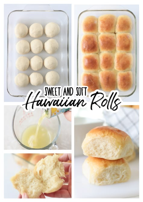 Homemade Hawaiian rolls are ridiculously soft and delicious. The perfect dinner roll, sweetened with pineapple juice and brushed with butter. Homemade Hawaiian Rolls, Simple Sweet Bread Recipe, Caramel Brownies Recipe, Sweet Roll Recipe, Dinner Roll, Homemade Breads, Hawaiian Sweet Rolls, Artisan Bread Recipes, Baked Rolls