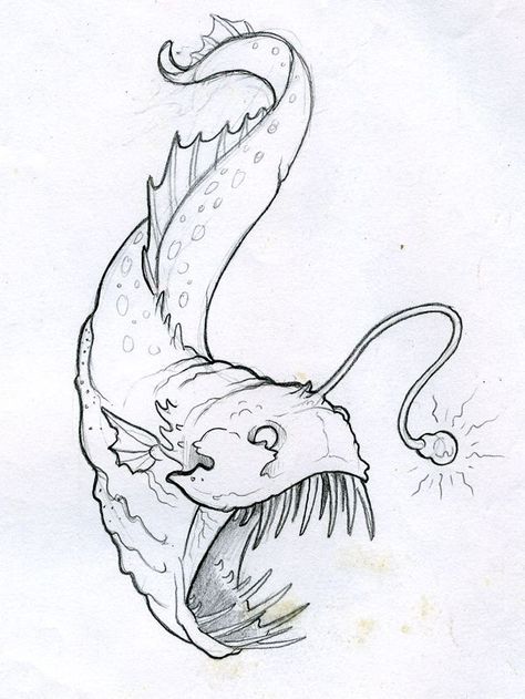 Angler Fish Drawing, Lantern Fish, Scary Fish, Sea Creatures Drawing, Fish Sketch, Creature Marine, Sea Drawing, Fish Drawing, Theme Tattoo