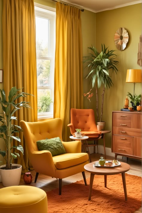 VISIT THE LINK TO BUY NOW..Roundhill Furniture Sovarol Velvet Button-Tufted Wing Back Accent Chair
"Add a pop of sunshine to your home with these vibrant yellow-themed corner decor ideas. Whether you're looking to brighten up a small nook or create a cheerful focal point, these tips will infuse your space with warmth and positivity. 🌼✨

#YellowDecor #CornerDecor #HomeStyling #InteriorDesign #BrightSpaces #HomeDecor #SunnyVibes" 70s Curtains Living Room, 1970s Furniture Living Rooms, 70s Family Room, 60s Modern Home Decor, Retro Lounge Room, Retro Style Home, 1970s House Interior, 70s Lounge Room, 1970 Living Room