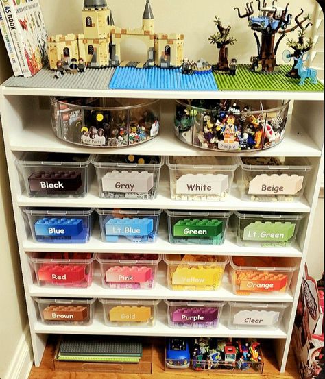 Diy Lego Storage, Lego Organizer, Lego Room Ideas, Lego Storage Organization, Lego Storage Ideas, Lego Bedroom, Lego Organization, Diy Lego, Plastic Shoe Boxes