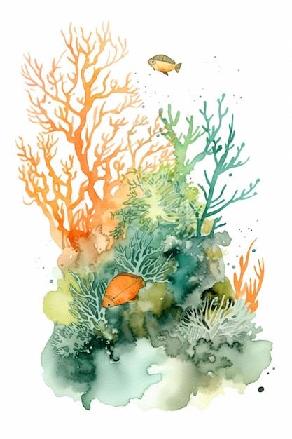 Watercolor Coral Reef, Coral Reef Drawing, Seaside Art, Sea Life Art, Small Artwork, Diy Watercolor Painting, Diy Watercolor, Ocean Creatures, Watercolor Art Prints