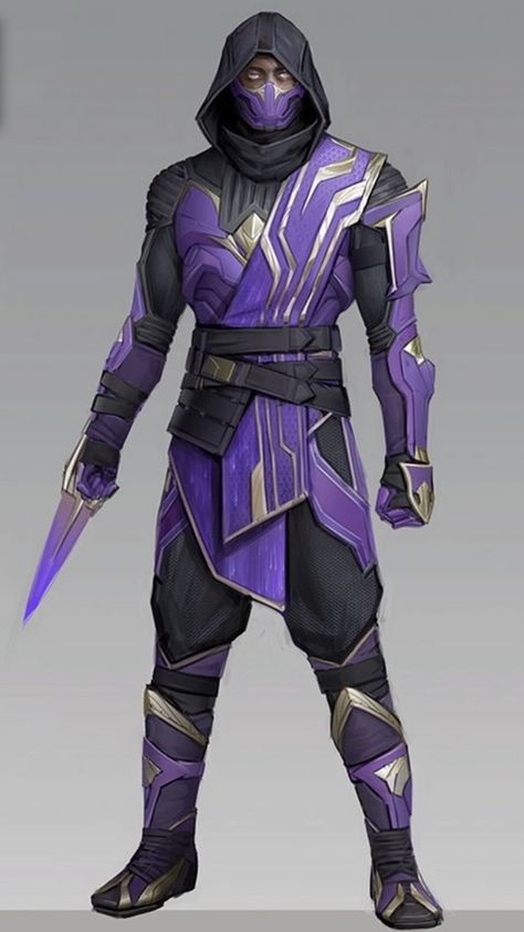 Scifi Character Concept Art, Super Hero Armor, Ninja Superhero Concept, Purple Supersuit, Crystal Ninja, Mk Rain Art, Armored Ninja Suit, Mortal Kombat Oc, Purple Hero Costume Design