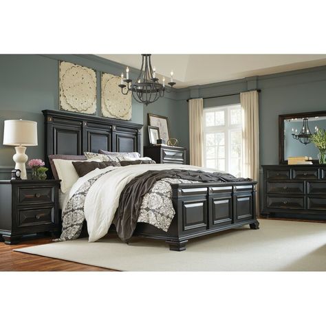 Darby Home Co Petronella Standard Configurable Bedroom Set & Reviews | Wayfair Black Wood Bedroom, Wood Panel Bedroom, Bedroom Sets Furniture King, Black Bedroom Sets, Mirror Nightstand, Wood Bedroom Sets, Bed Dresser, Black Bedroom Furniture, Wooden Bedroom