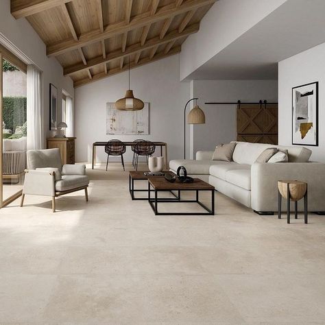 Beige Tile Floor Living Room, Travertine Living Room, Living Room Floor Tiles, Comfy Cozy Home, Tiles Living Room, Tile Floor Living Room, Living Room Tiles, Home Design Living Room, House Tiles