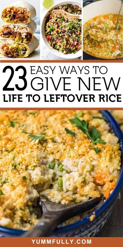 Revitalize leftover rice with creativity! These simple and inventive recipes turn yesterday’s side dish into today’s flavorful main attraction. From vibrant fried rice to comforting rice pudding, these ideas ensure that every grain of leftover rice becomes a delicious opportunity for a quick and satisfying meal. Leftover Rice Fried Rice, Leftover Rice Side Dish Recipes, Ways To Use Leftover Rice, Uses For Leftover Rice, What To Do With Leftover Rice Recipes, Leftover Rice Dishes, Leftover Rice Recipes Dinners, Recipes For Leftover Rice, Flavorful Rice Recipes