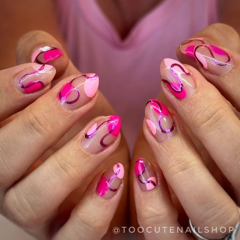 Summer Abstract Nails, Pink Abstract Nails, Barbie Nails Pink, Nail Inspo Summer, Pink Nail Inspo, Nails With Pink, 2023 Barbie, Barbie Nails, Abstract Nails