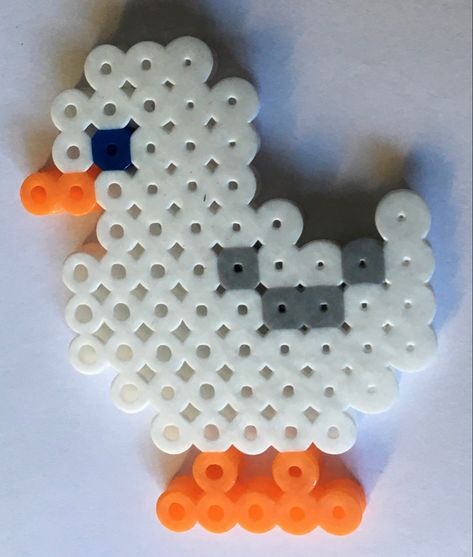 Goose Perler Bead Pattern, Duck Perler Beads, Meaty Beads, Simple Perler Bead Patterns, Plastic Beads Melted, Alt Crafts, Gimp Bracelets, Lucky Ducks, Perler Pattern