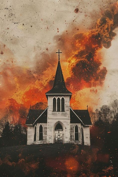 A satanism church architecture building fire. | free image by rawpixel.com / Pitcha Benrohman Church On Fire, Satanic Church, Fire Architecture, Burning Church, Burning Building, Building On Fire, Burning House, Church Aesthetic, Church Backgrounds