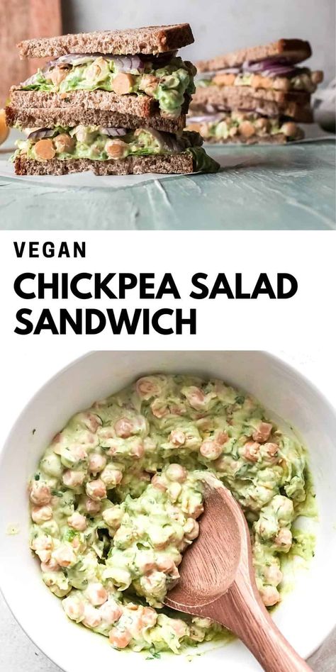 Easy Chickpea Salad Sandwich, a delicious lunch or dinner recipe made with avocado and Greek yogurt and without mayonnaise. Easy Chickpea Salad, Chickpea Lettuce Wraps, Indian Soup, Chickpea Salad Sandwich, Mediterranean Meals, Homemade Lunch, Kitchen Magic, Chicken Salad Sandwich, Delicious Lunch