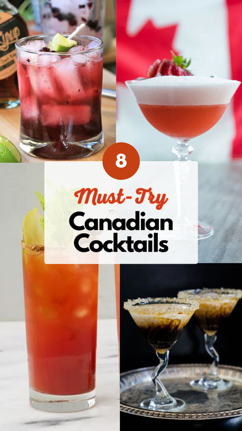 Canadian Cocktails Canadian Club Cocktails, Canada Day Cocktails, Canadian Cocktails, Canadian Drinks, Whiskey Mixed Drinks, Apple Whiskey, Popular Cocktails, Apple Jam, Strawberry Syrup