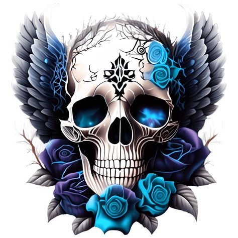 Gothic Skull with Black Angel Wings and Blue Roses Hamster Kawaii, Ali D'angelo, Image Of Fish, Wings Png, Black Angel Wings, Black Angel, Butterfly Clip Art, Cute Animal Clipart, Dinosaur Background