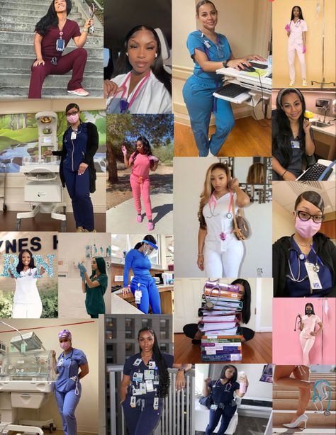 Travel Nurse Black Women, Nurse Bae Aesthetic, Black Nurse Collage, Nurse Inspo Aesthetic, Nursing School Black Women, Lpn Black Women, Nursing Dream Board, Travel Nurse Aesthetic Black Women, Fine Nurses