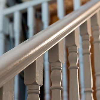 Updating Banisters And Railings, Diy Banister, Staircase Banister Ideas, Banister Makeover, Staircase Update, Painted Banister, Painted Stair Railings, Banister Remodel, Craftsman Staircase