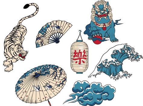 National Japanese symbols set vector Mask Illustration, Japanese Animals, Maori Tattoos, Japanese Symbol, Japanese Drawings, Irezumi Tattoos, Japanese Artwork, Japanese Illustration, Inked Magazine