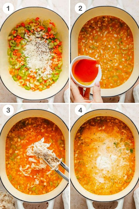 This Creamy Buffalo Chicken Soup is the star of game day this season! Loaded with shredded chicken, buffalo sauce, veggies, and cream cheese. Buffalo Chicken Chowder, Creamy Buffalo Chicken, Chicken Buffalo, Chicken Chowder, Buffalo Chicken Soup, Chicken Soup Recipe, Buffalo Wing Sauce, Game Day Appetizers, Wing Sauce