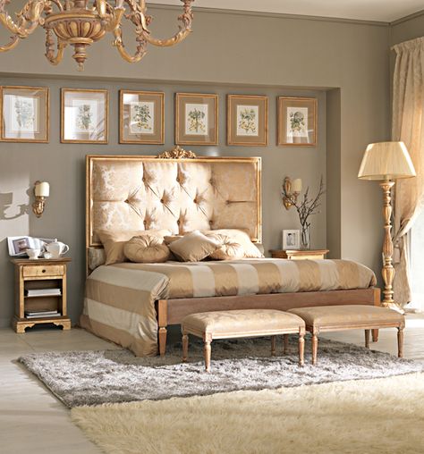 vintage glam rooms | Luxurious, exclusive, hyped-up glamour with over sized pieces defines ... Cream And Gold Bedroom, Grey And Gold Bedroom, Rose Gold Bedroom, Design Ložnic, Gold Room Decor, Made Bed, Gold Bedroom Decor, Dream Bedrooms, Gold Rooms